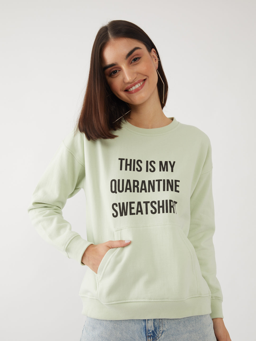 Green Printed Sweatshirt For Women