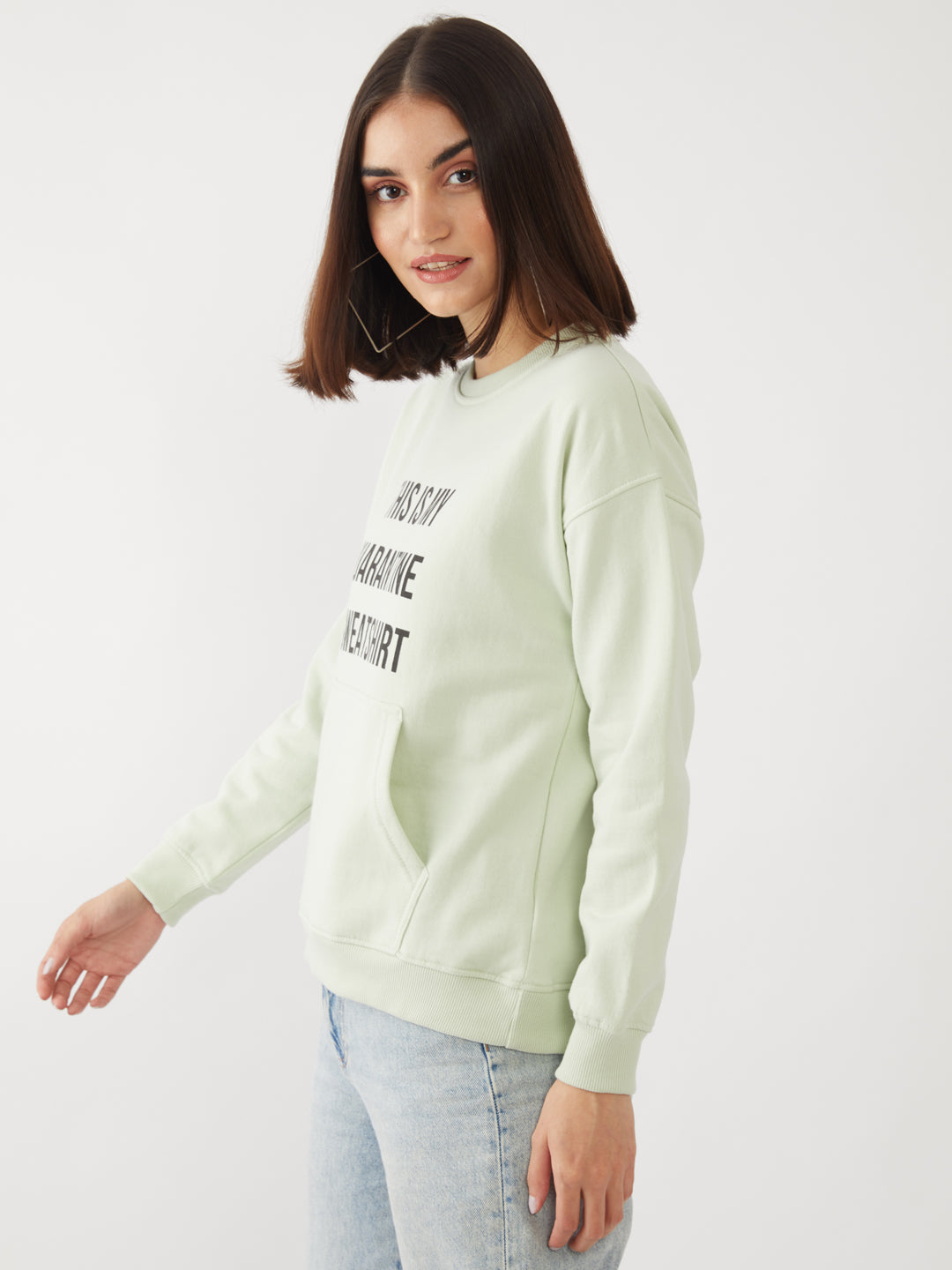 Green Printed Sweatshirt For Women