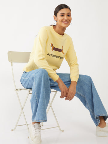 Yellow Printed Sweatshirt For Women