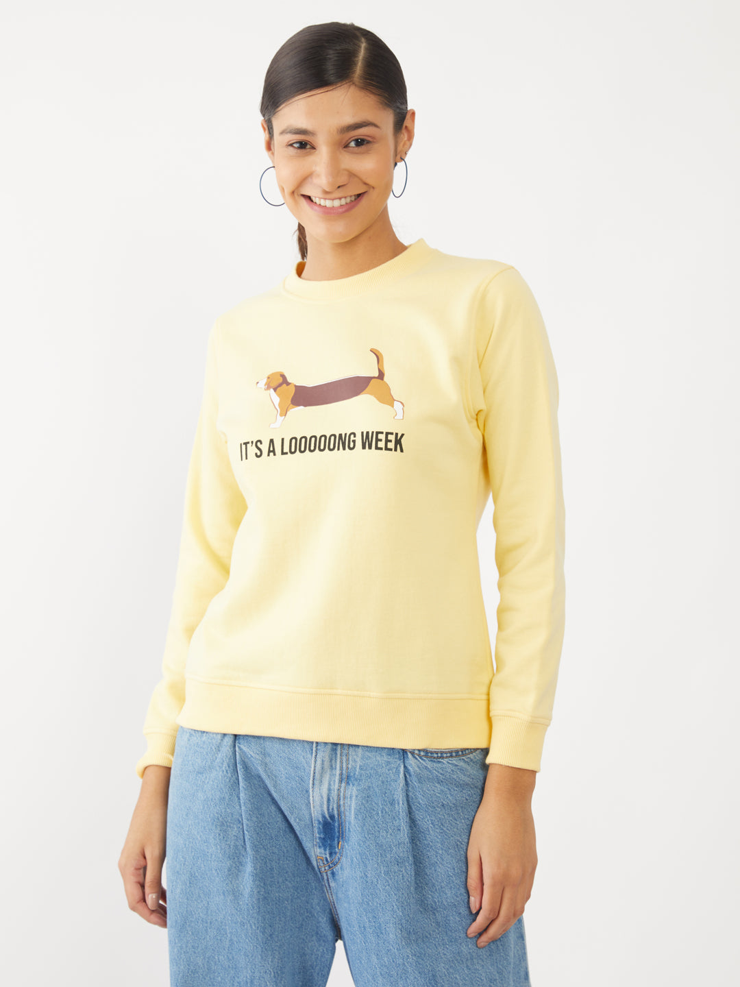 Yellow Printed Sweatshirt For Women