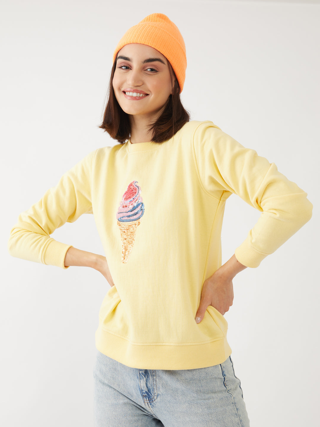 Yellow Embellished Sweatshirt