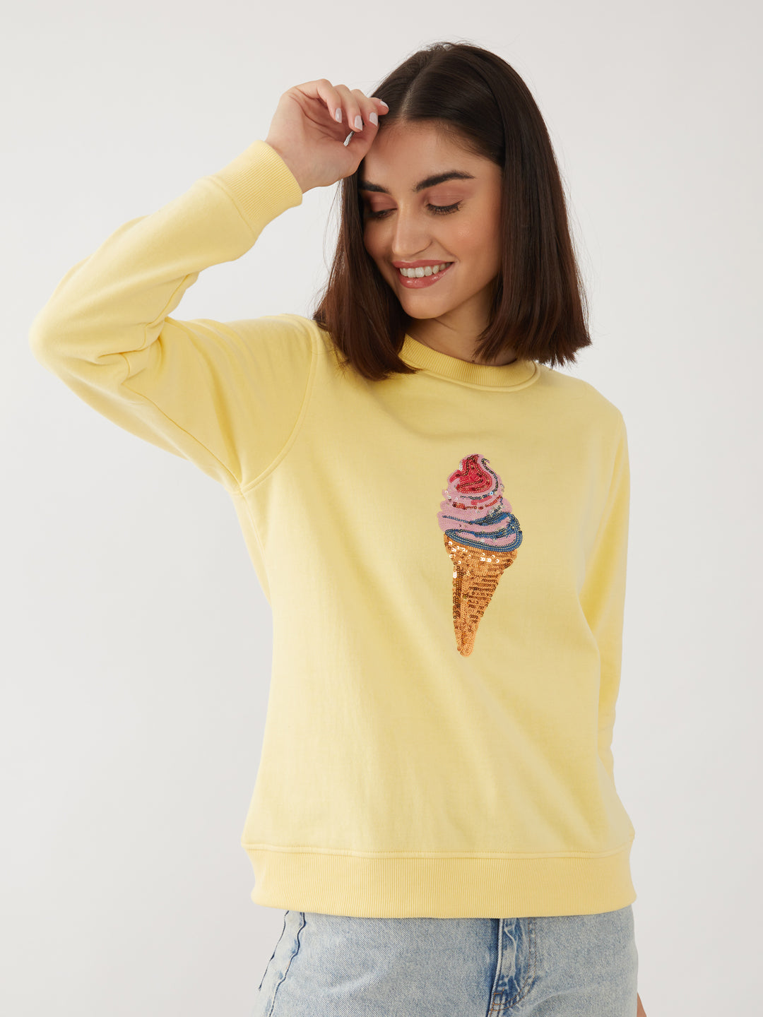 Yellow Embellished Sweatshirt For Women