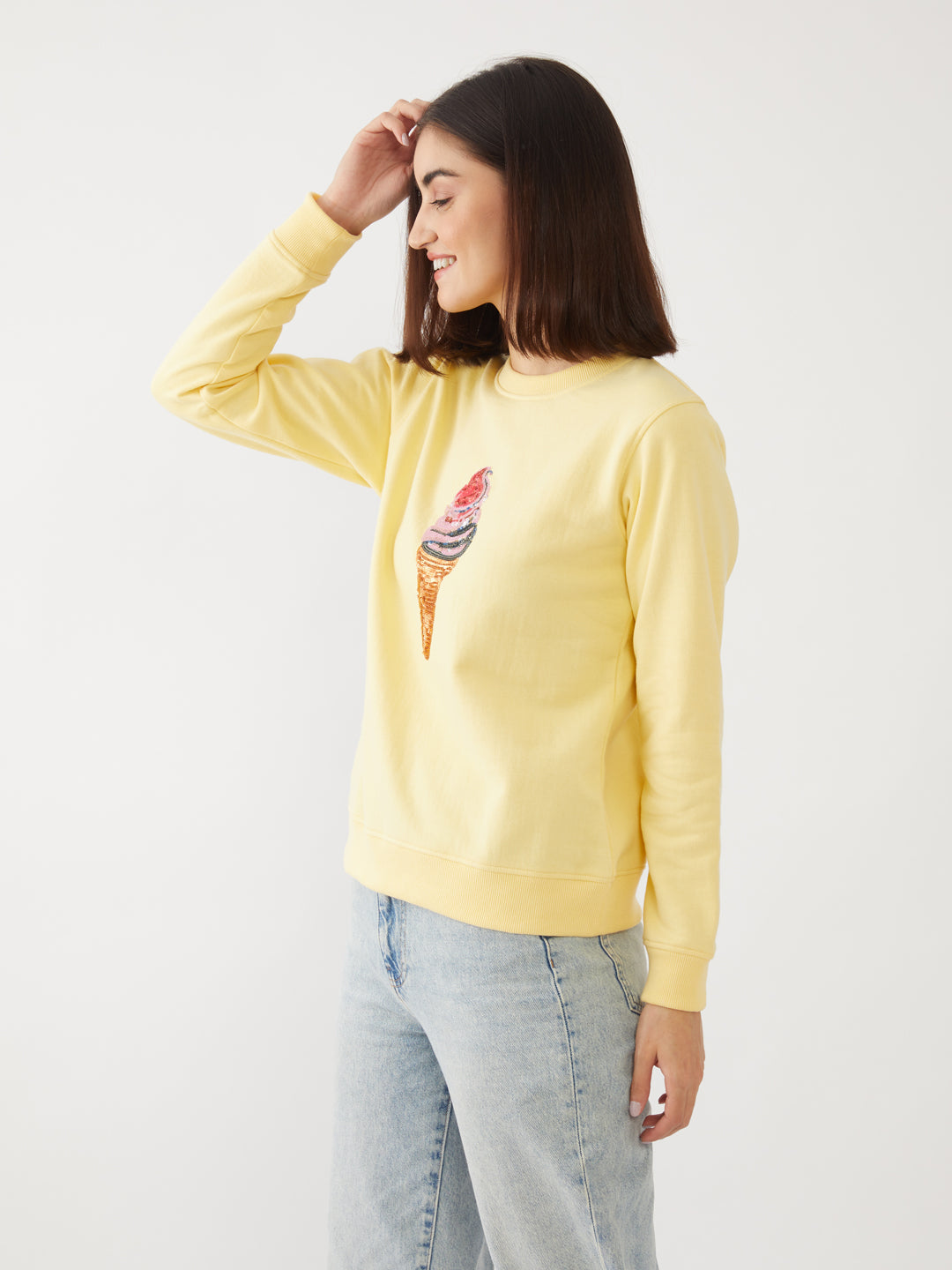 Yellow Embellished Sweatshirt