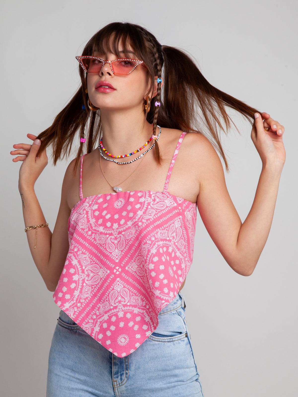 Pink Printed Strappy Top For Women