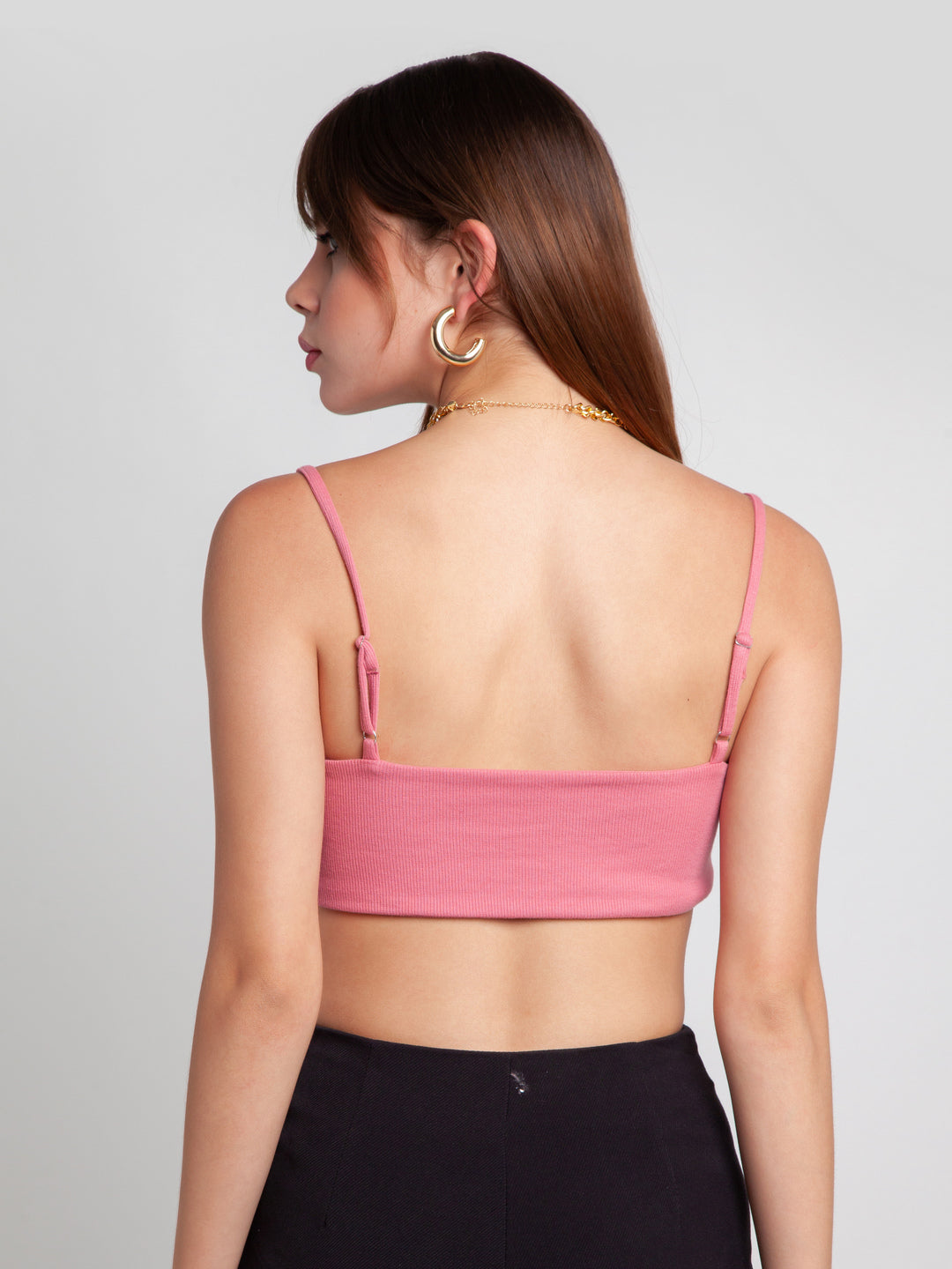 Pink Solid Strappy Crop Top