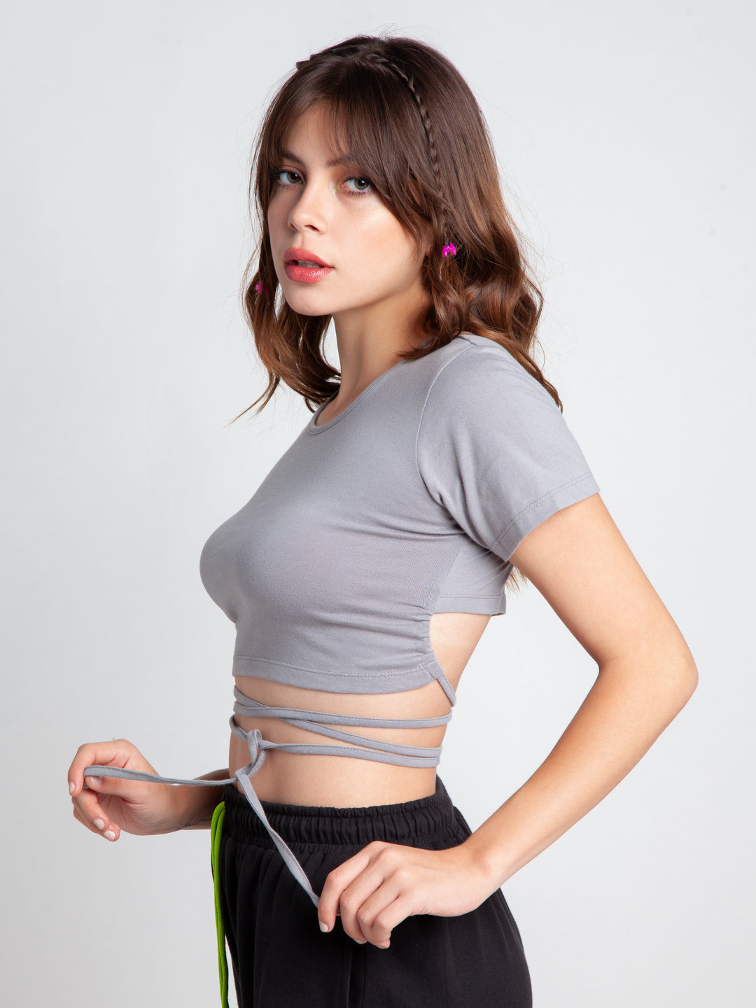 Grey Solid Crop Crop Top