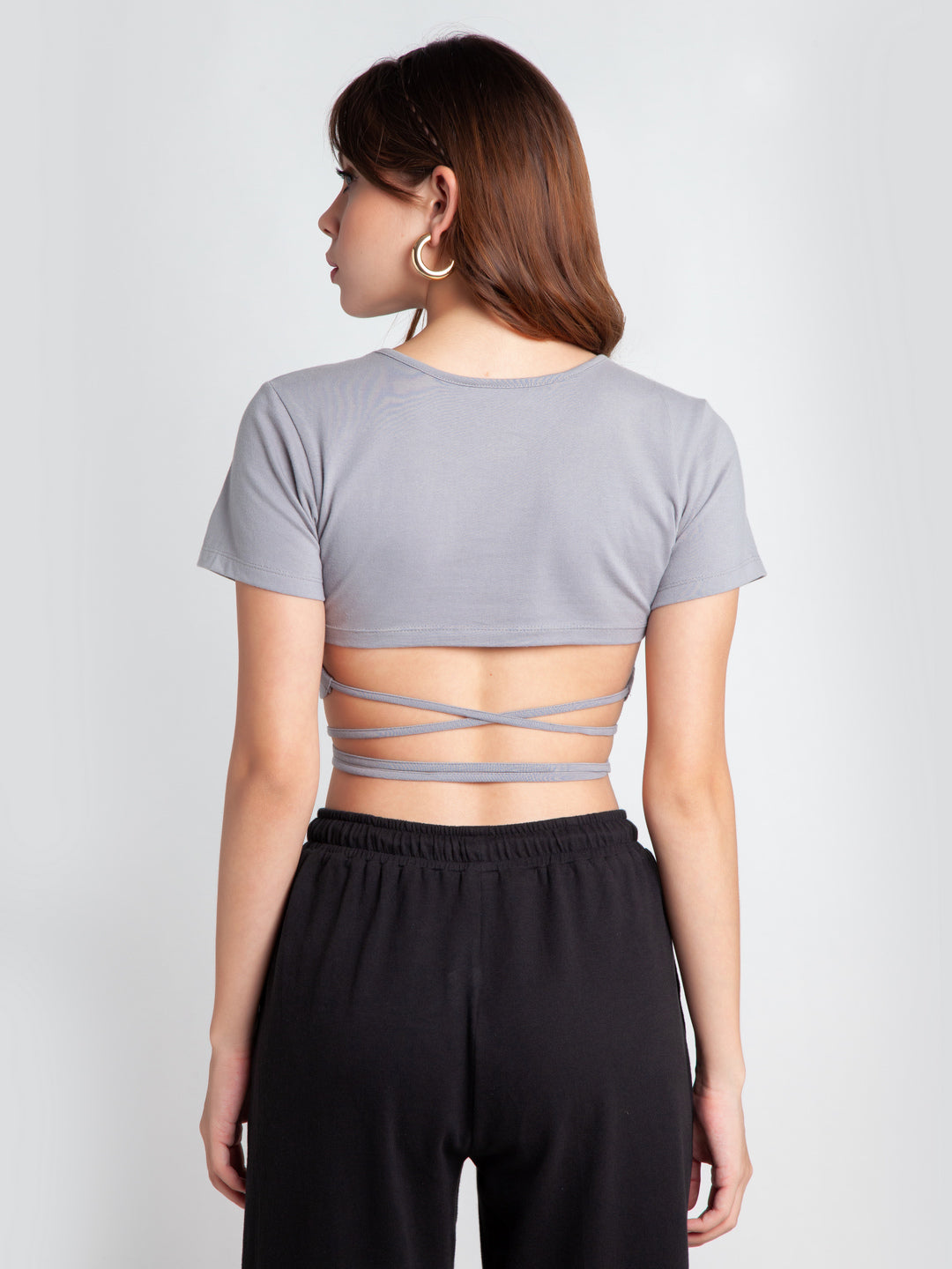 Grey Solid Crop Crop Top