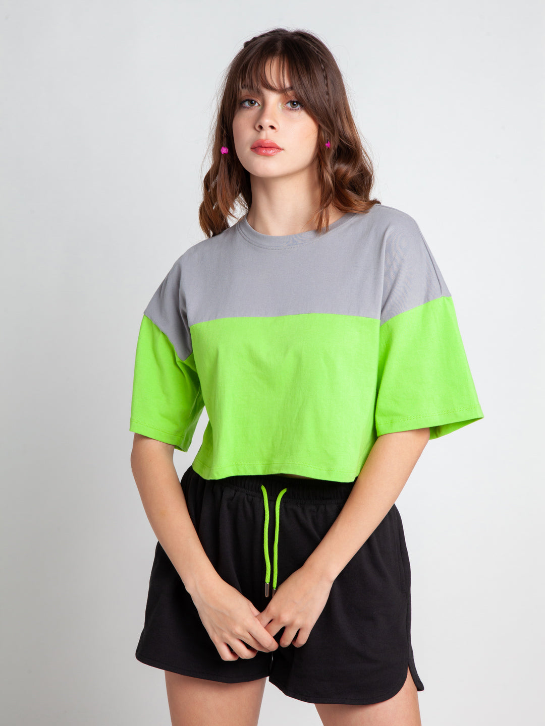 Green Solid Crop T-Shirt For Women