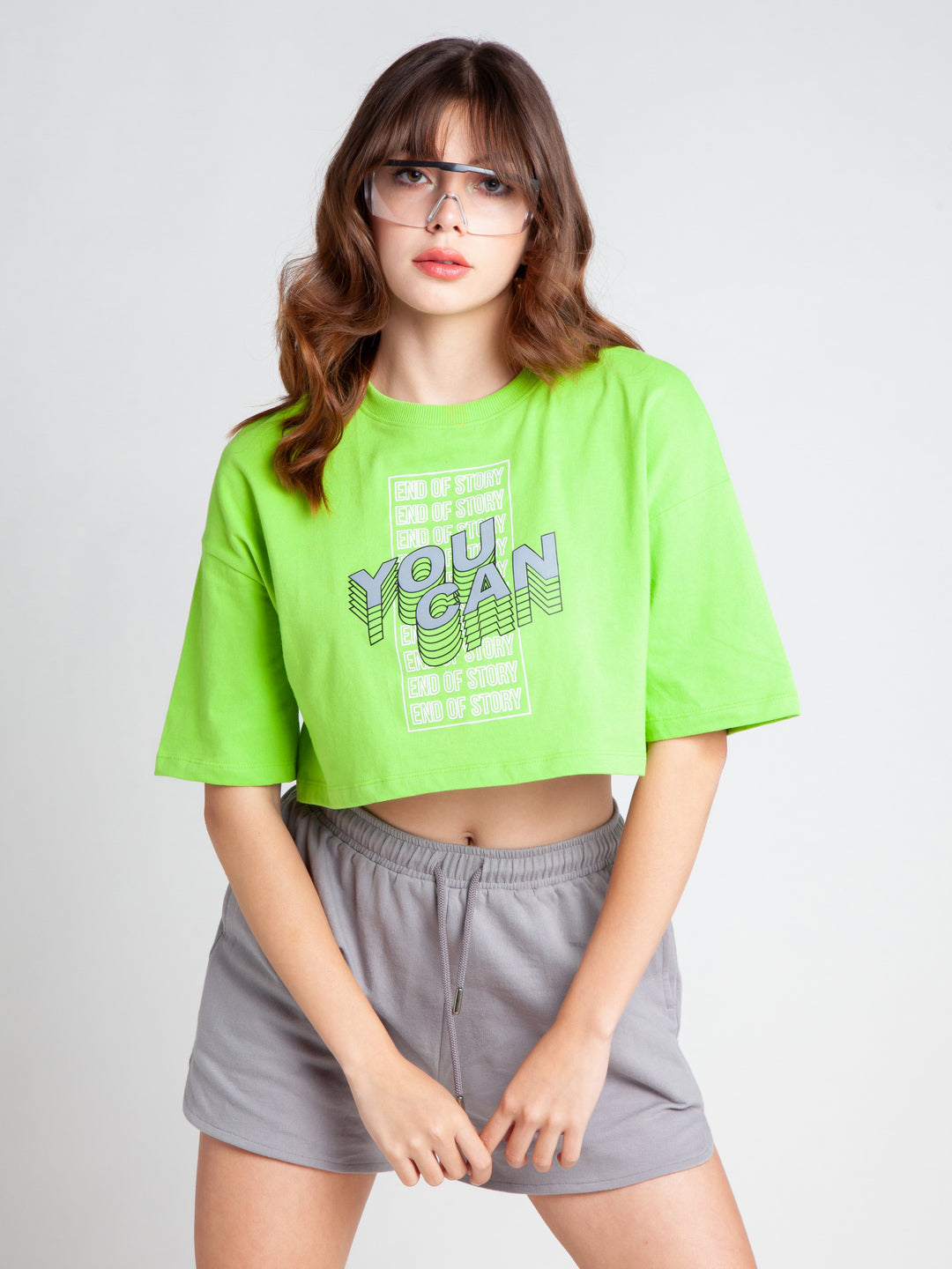 Green Printed Crop T-Shirt