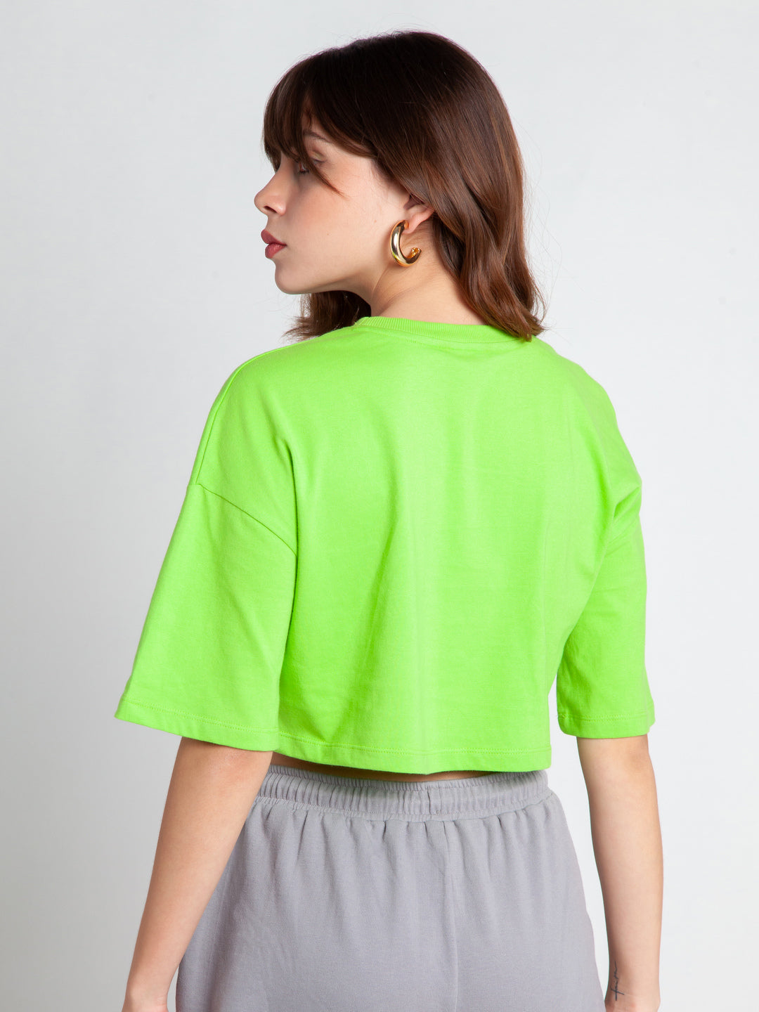 Green Printed Crop T-Shirt For Women