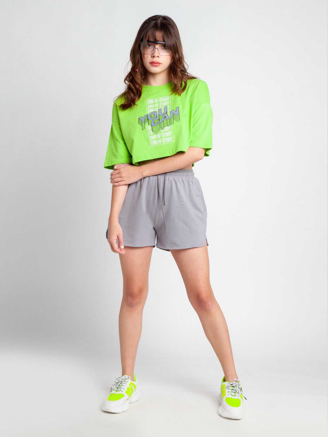 Green Printed Crop T-Shirt For Women