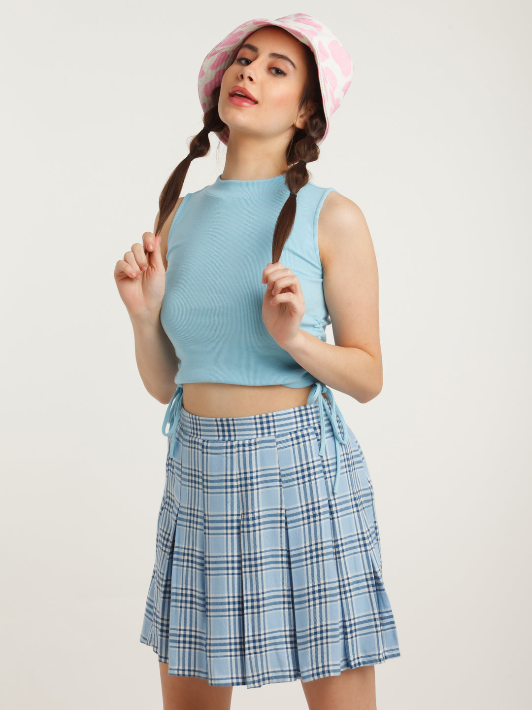 Blue Solid Crop Top