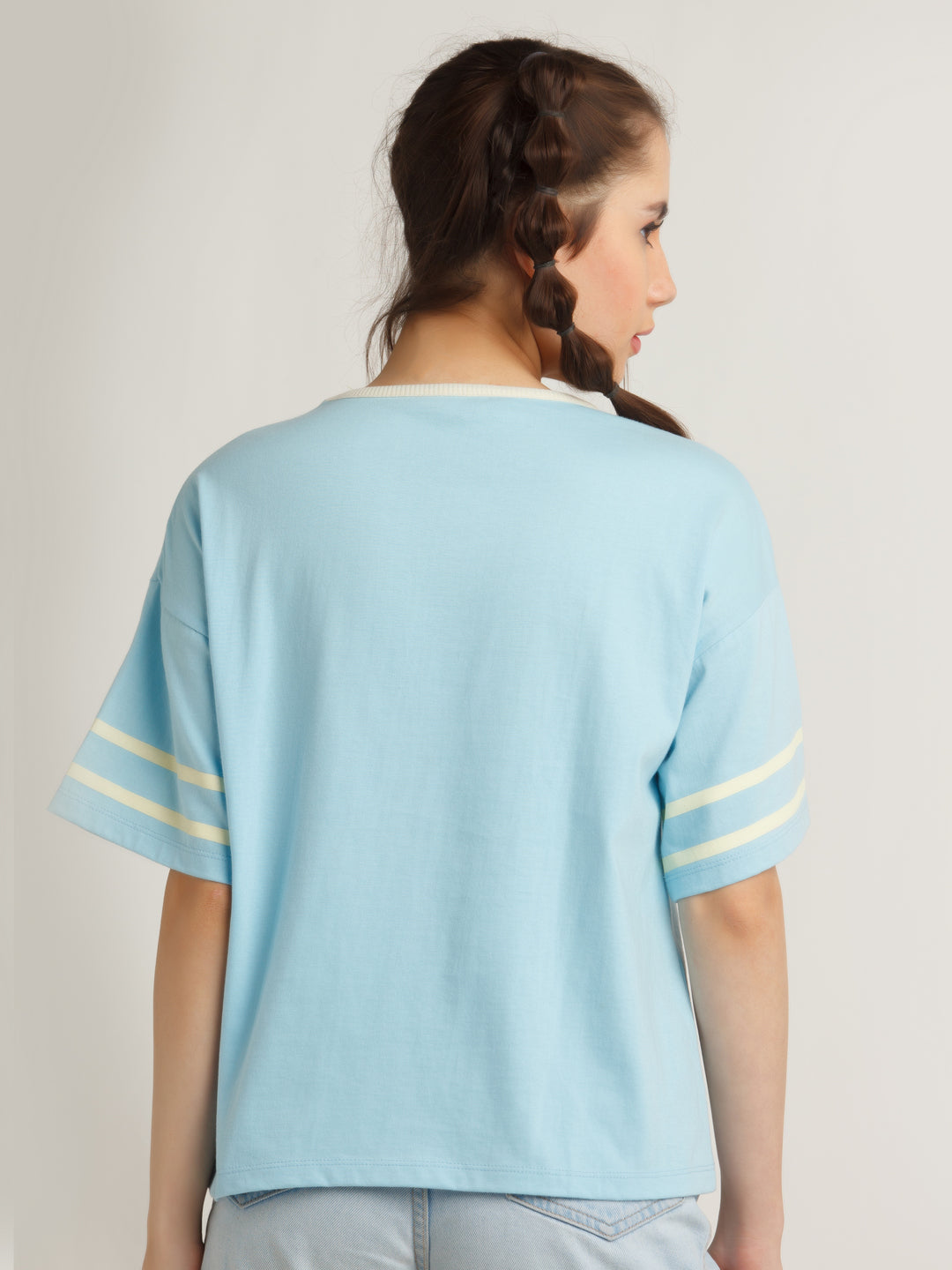Blue Embroidered Varsity T-Shirt For Women