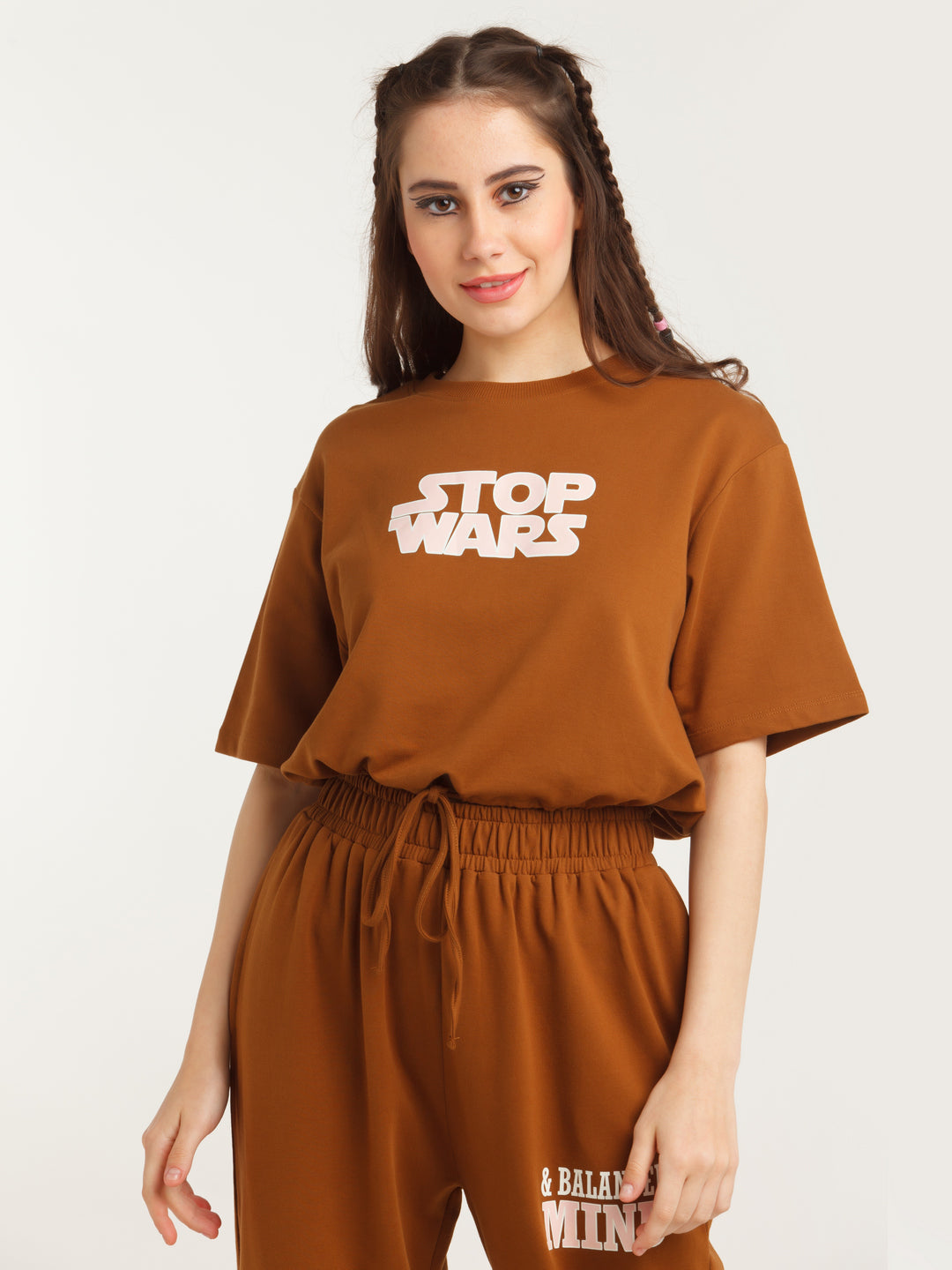 Brown Solid Tie-Up Top