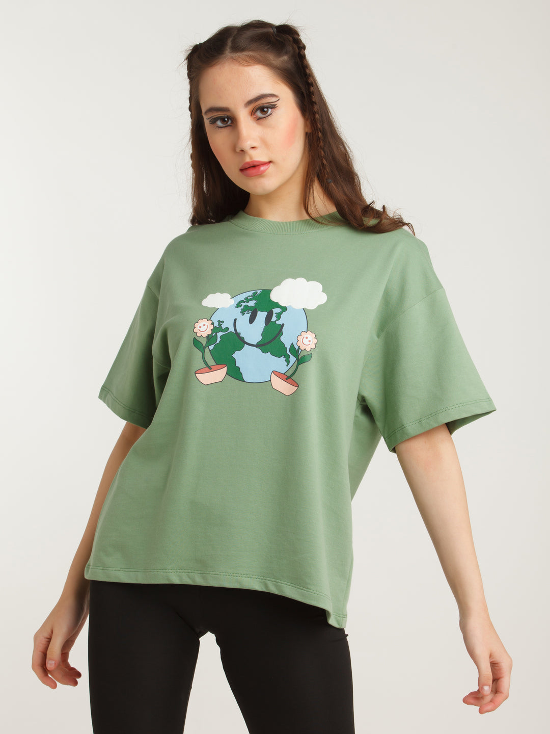 Green Solid Oversized T-Shirt