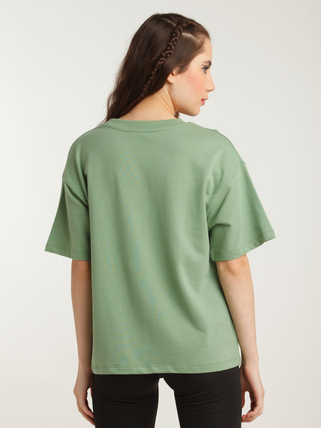 Green Solid Oversized T-Shirt For Women