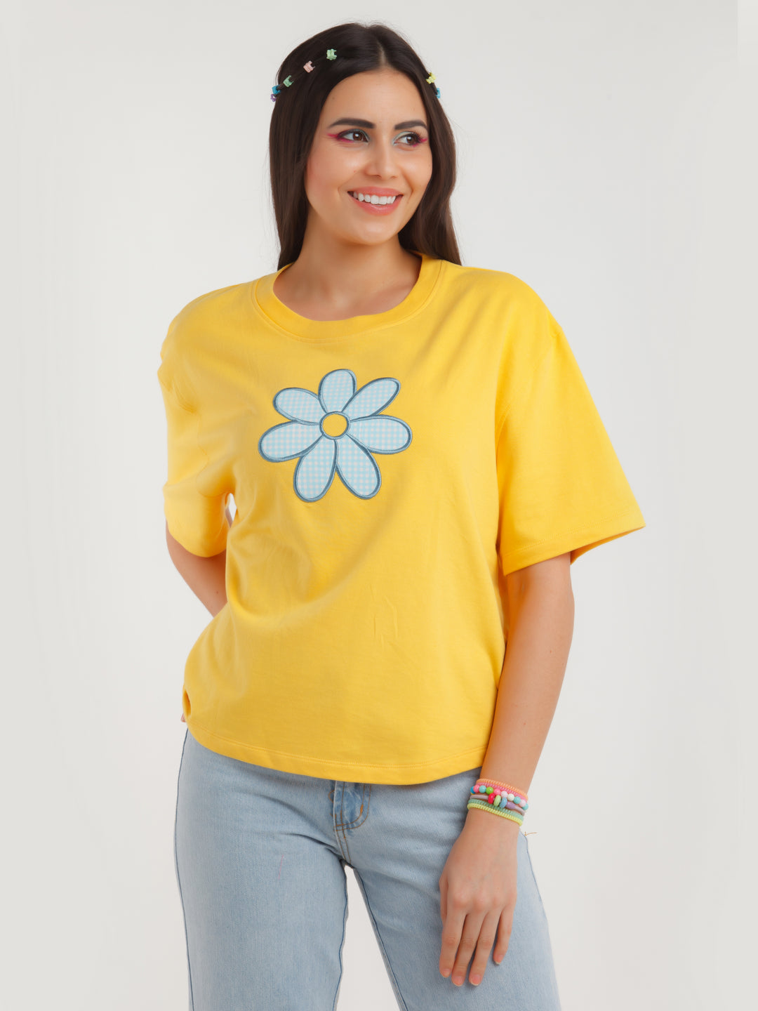 Yellow Embroidered Top For Women