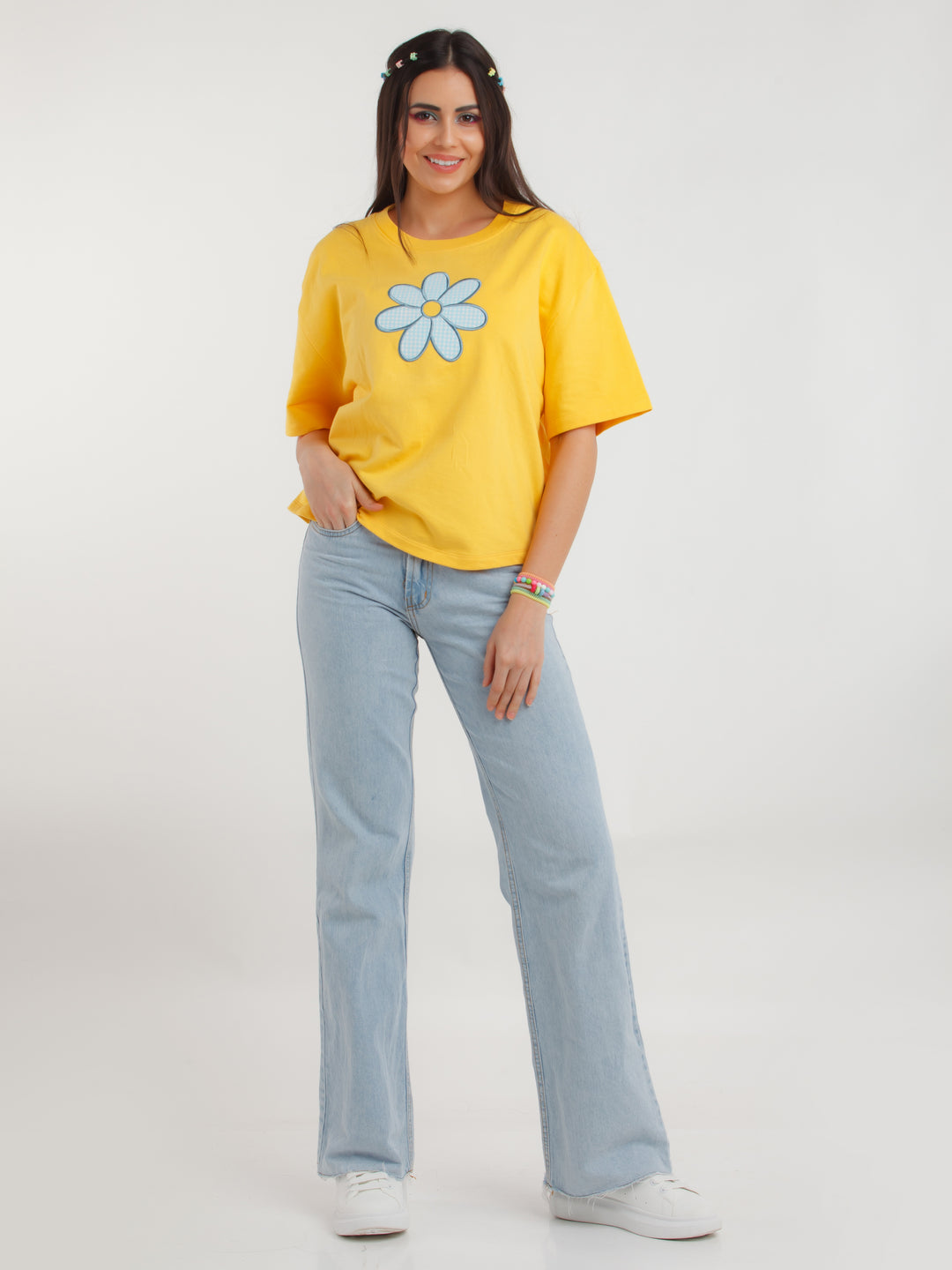 Yellow Embroidered Top For Women