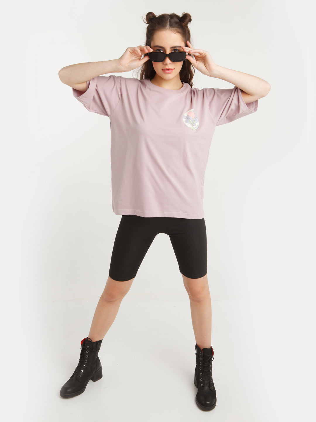 Purple Solid Oversized T-Shirt For Women