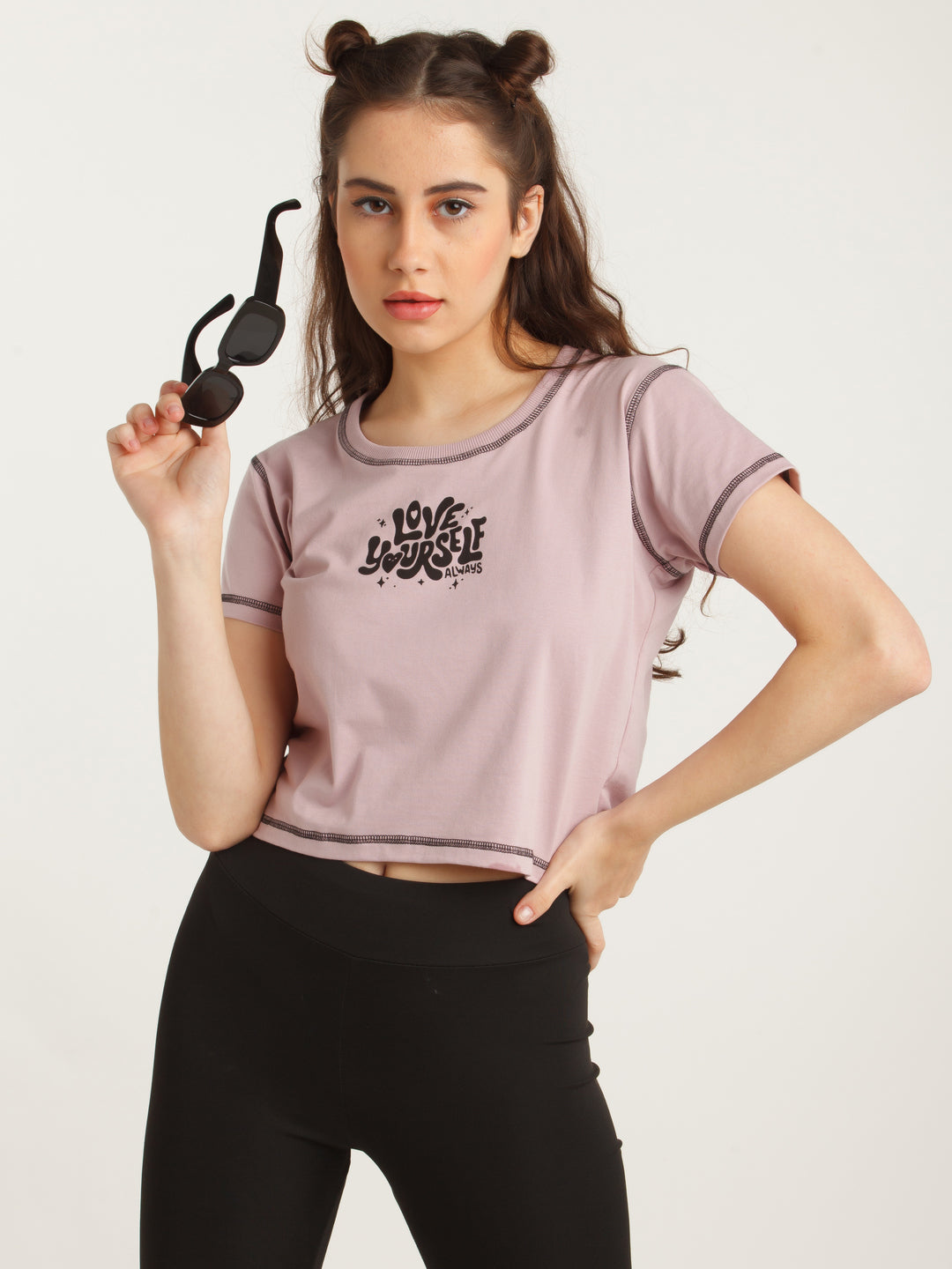 Purple Solid Crop T-Shirt