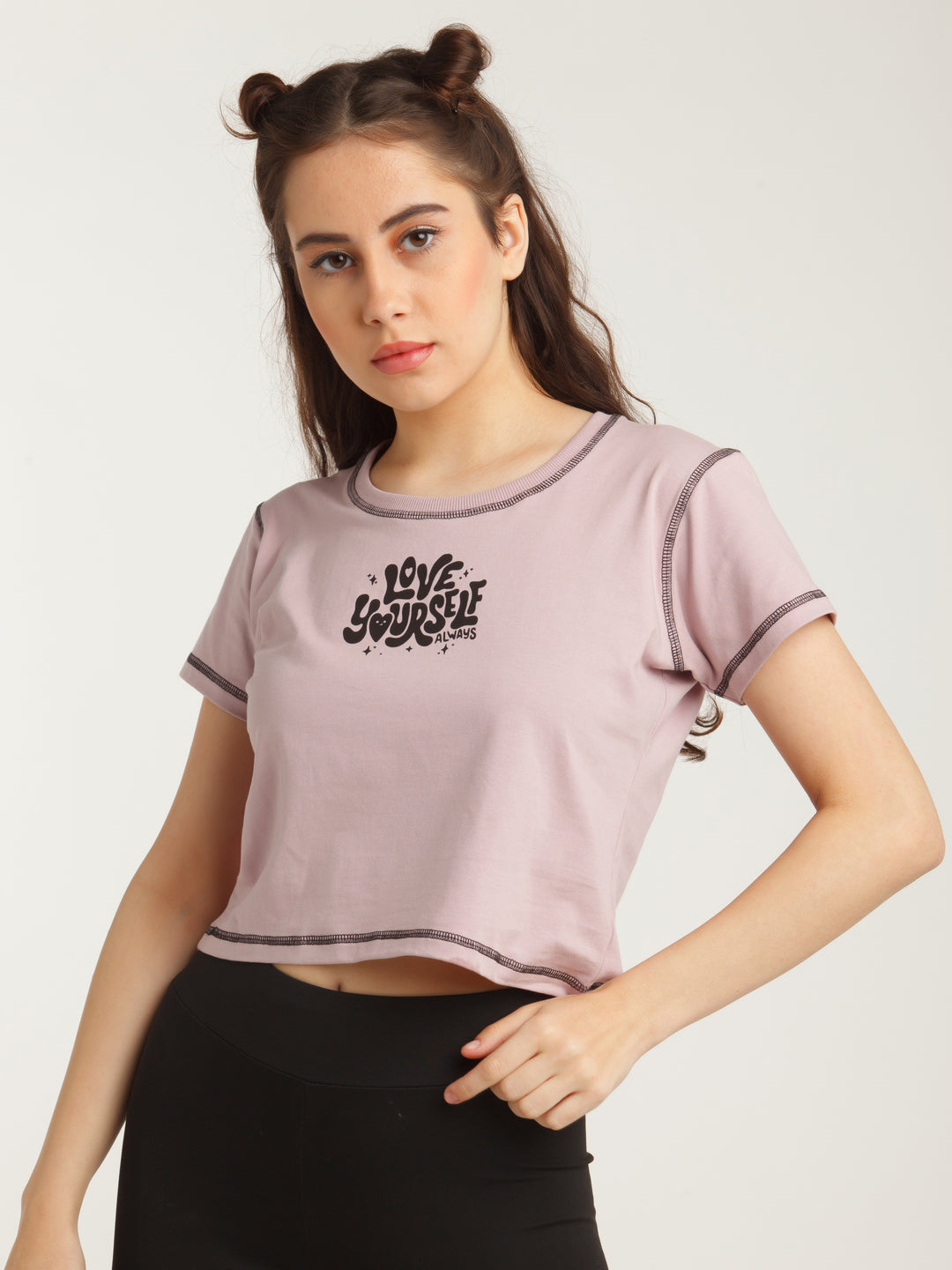 Purple Solid Crop T-Shirt