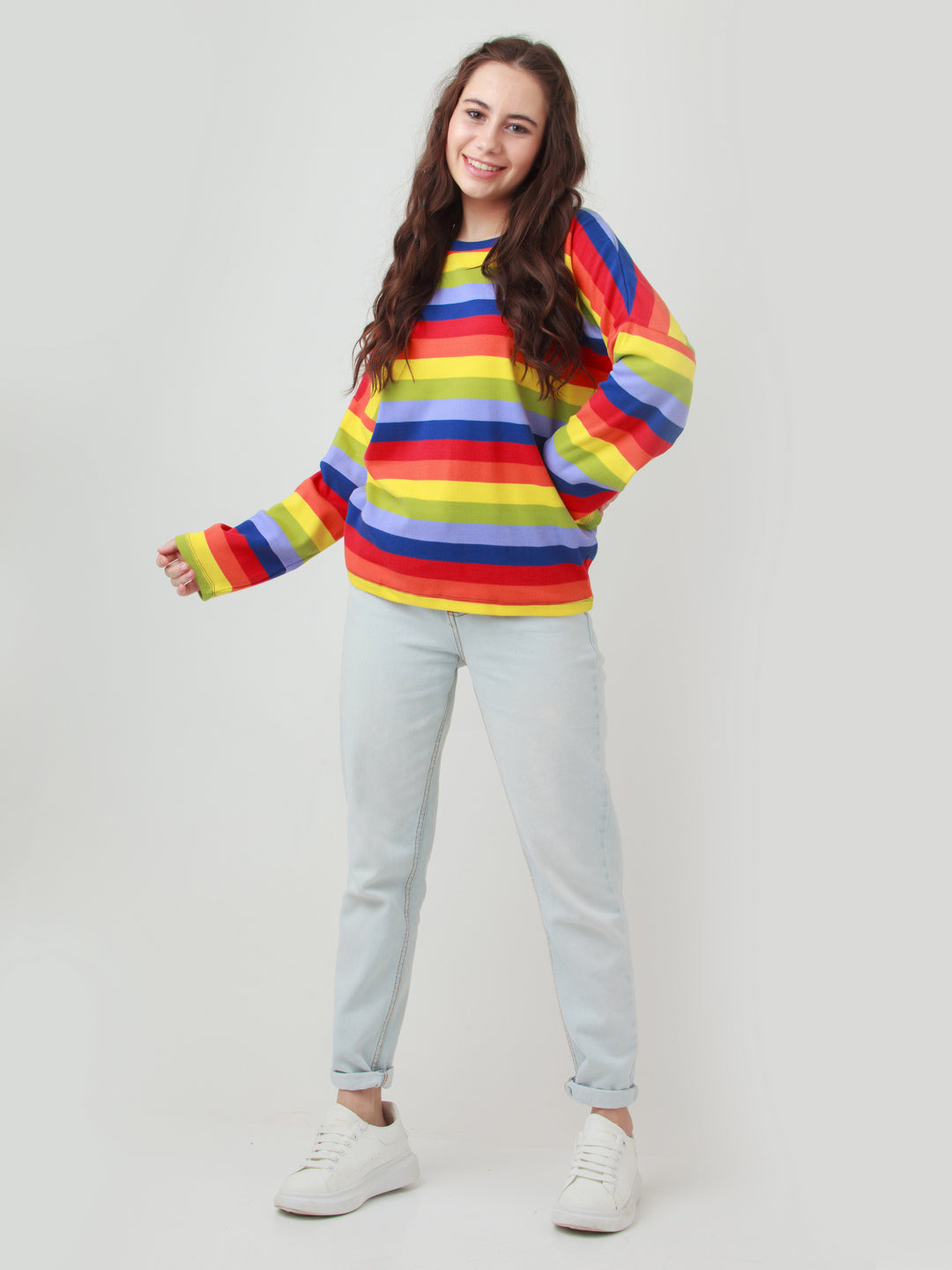 Multicolor Striped Oversized Top For Women