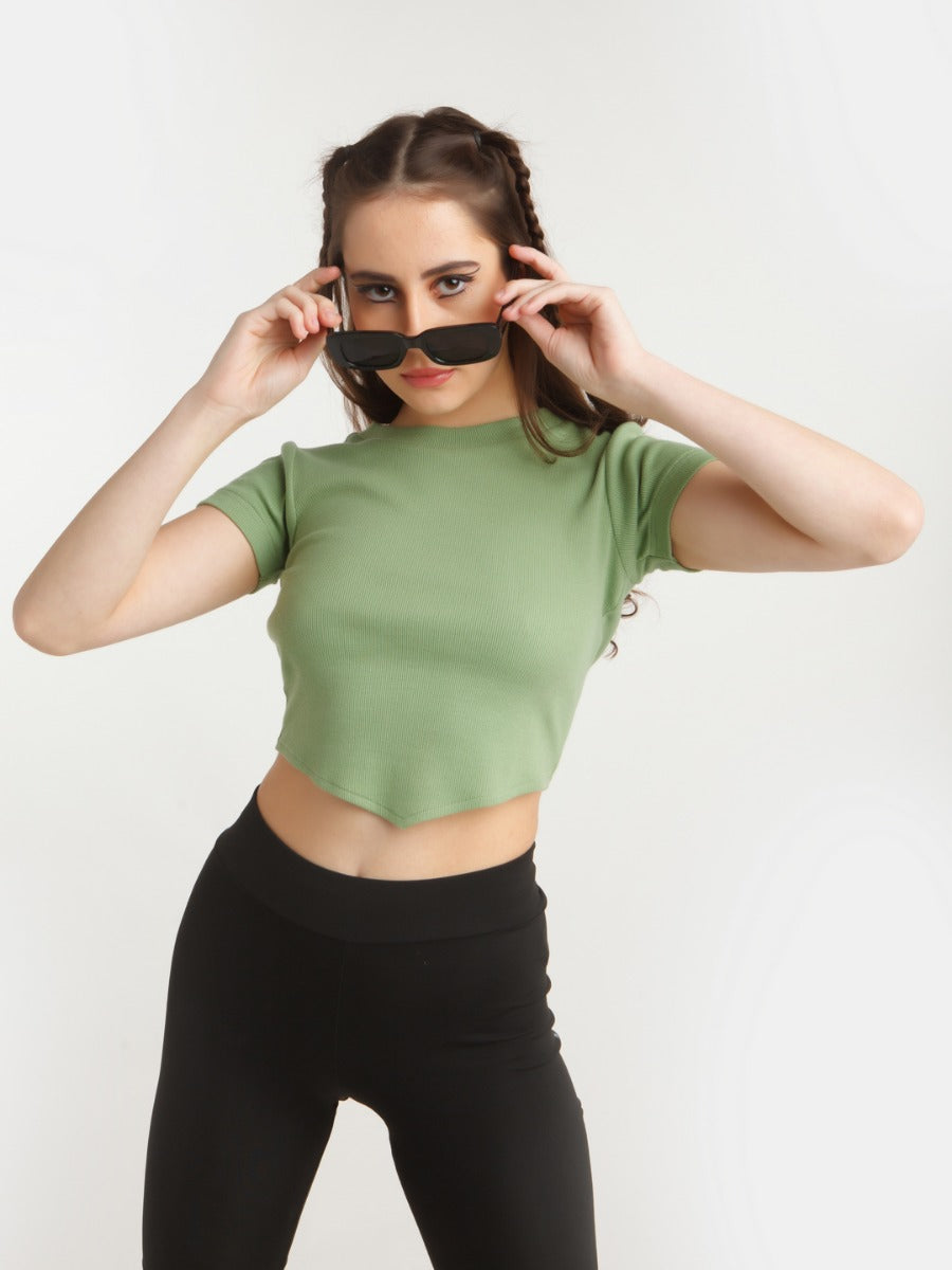 Green Solid Cut Out Top