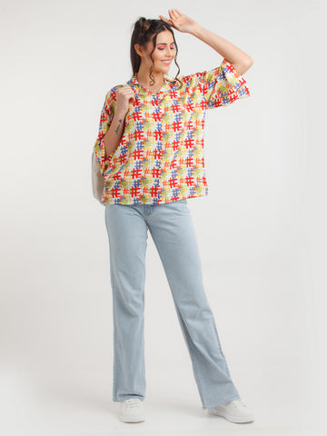 Multi Color Printed Shirt Top For Women