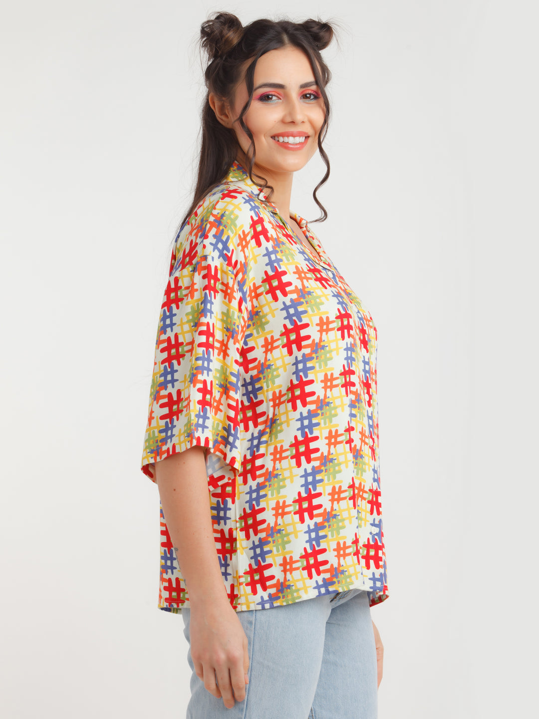 Multi Color Printed Shirt Top For Women