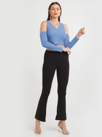 Blue Shimmer Cut Out Top For Women