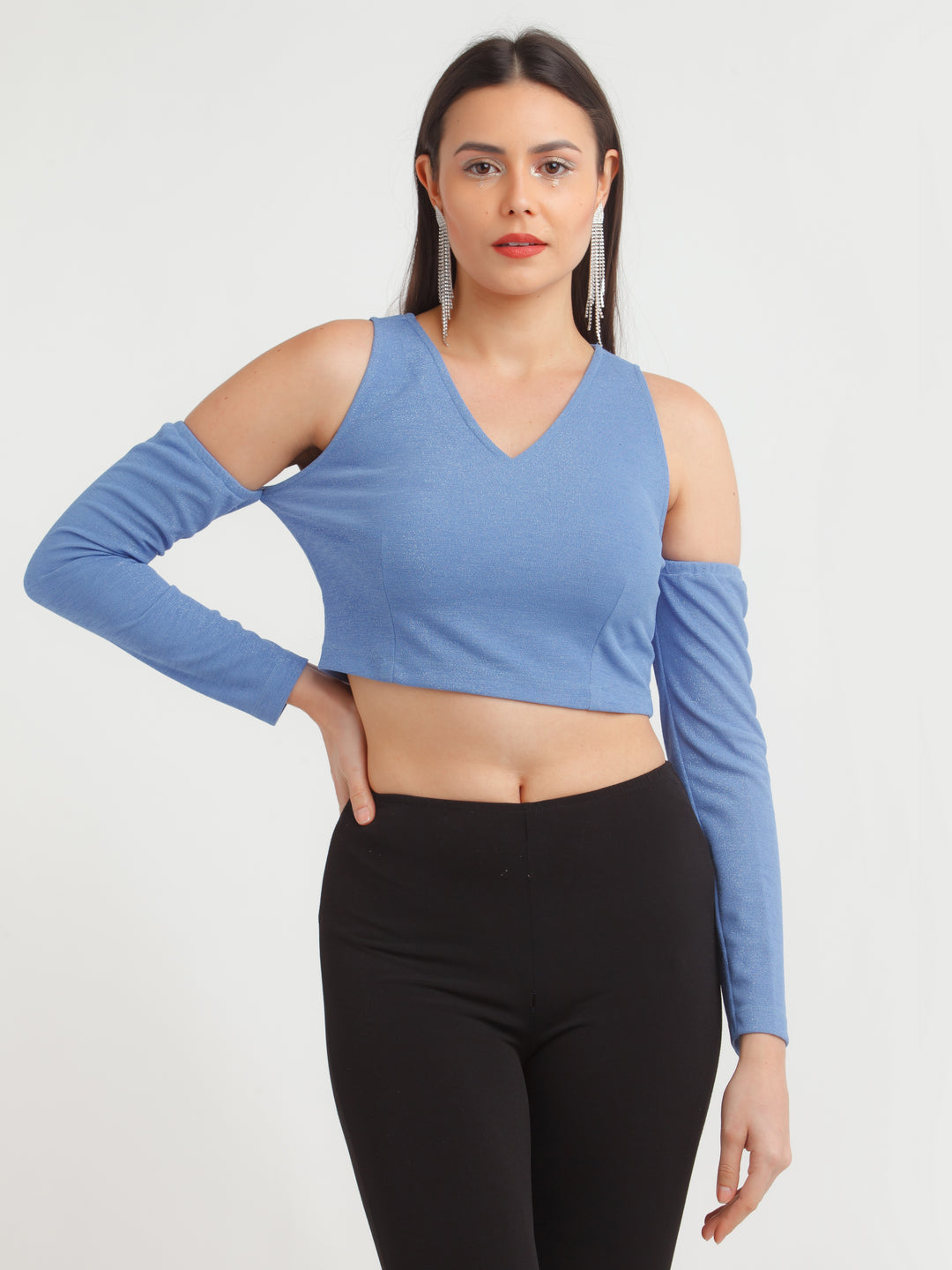 Blue Shimmer Cut Out Top