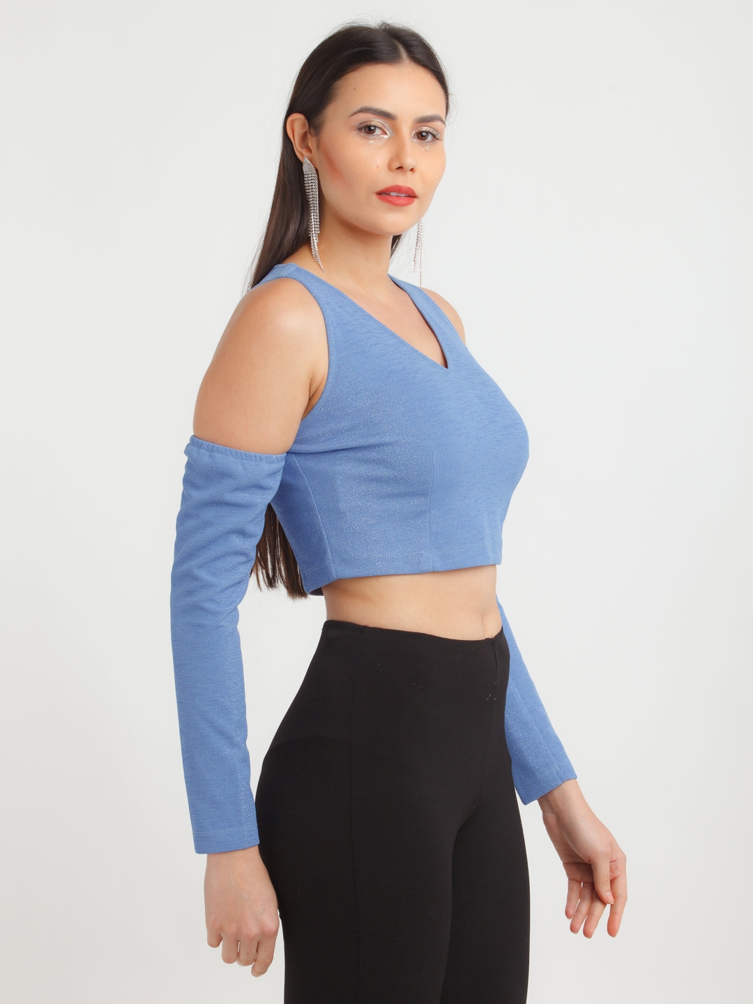 Blue Shimmer Cut Out Top