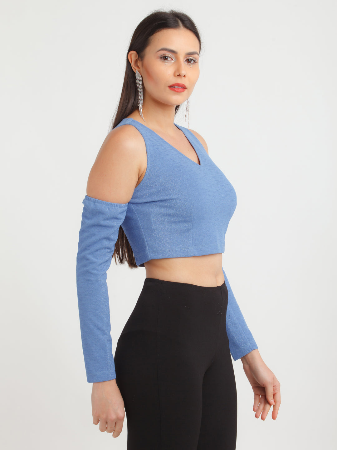 Blue Shimmer Cut Out Top For Women
