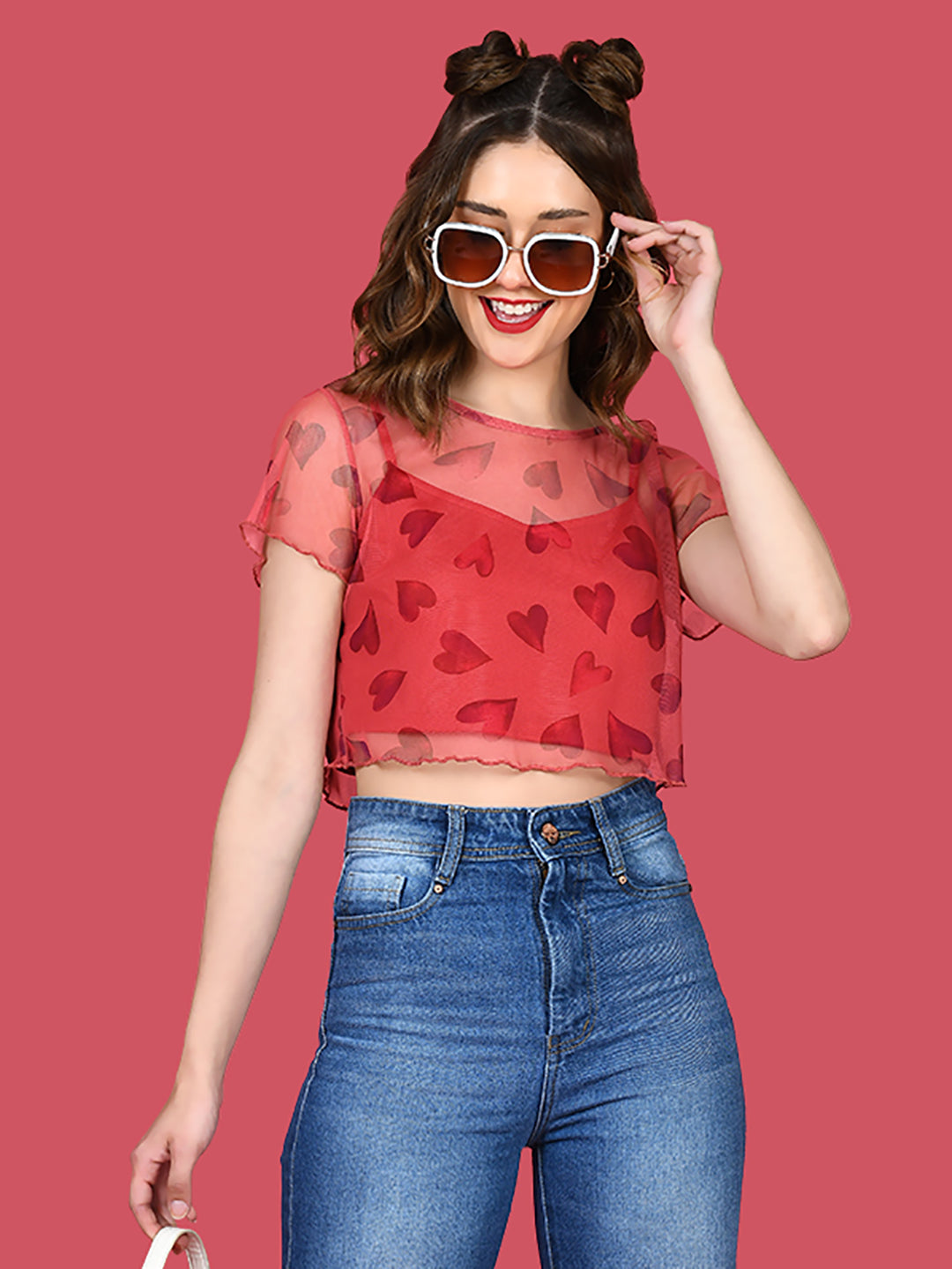 Red Printed Crop Top