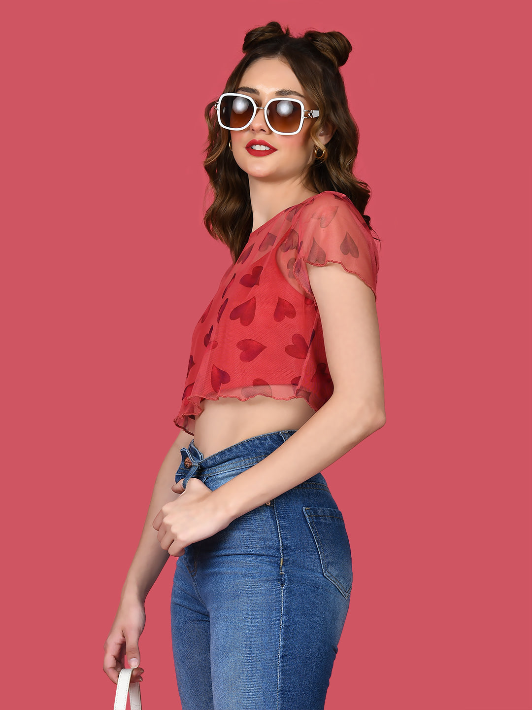 Red Printed Crop Top For Women