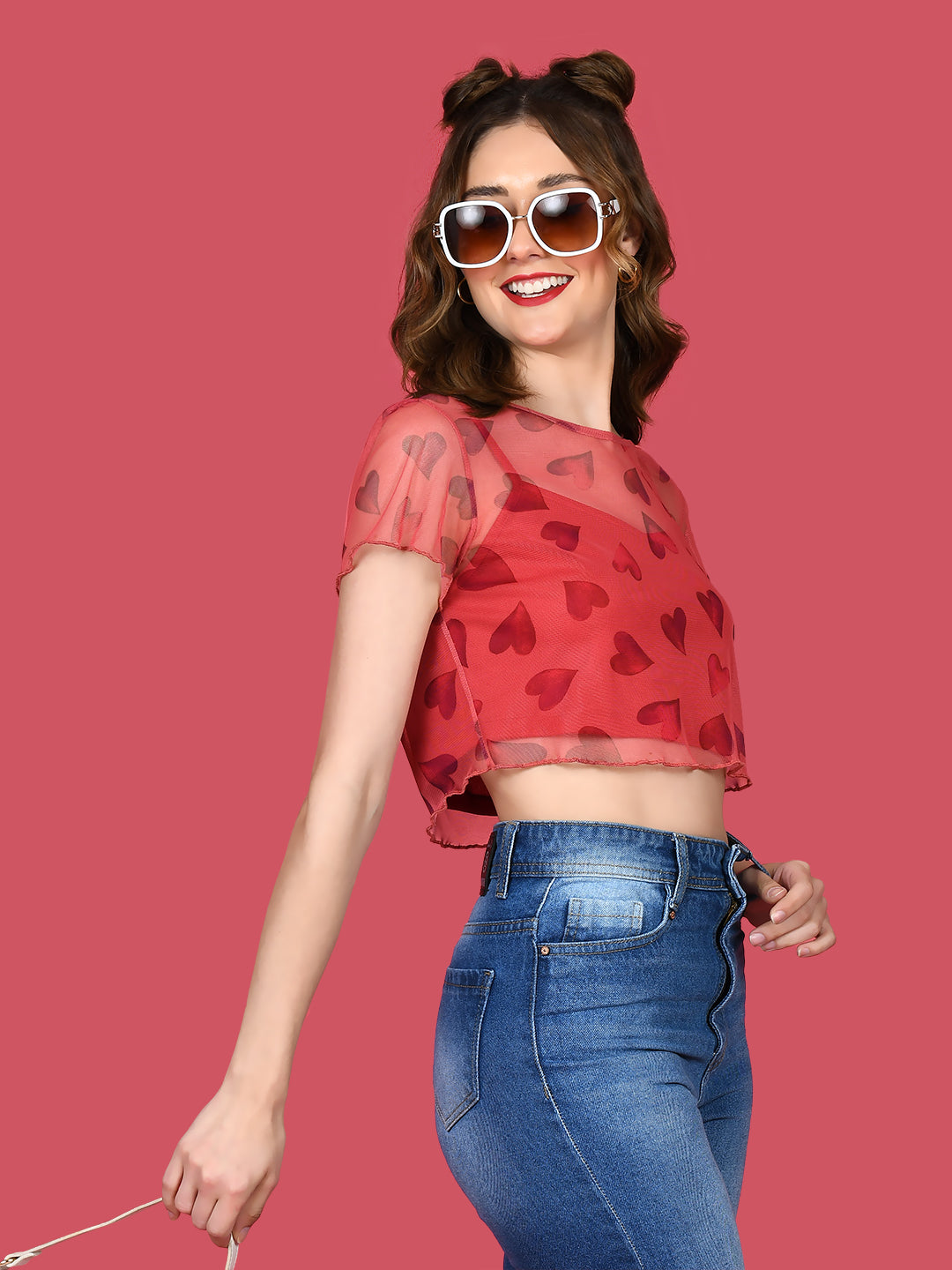 Red Printed Crop Top