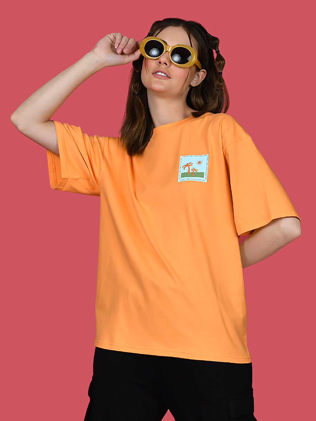 Orange Printed Oversized T-Shirt