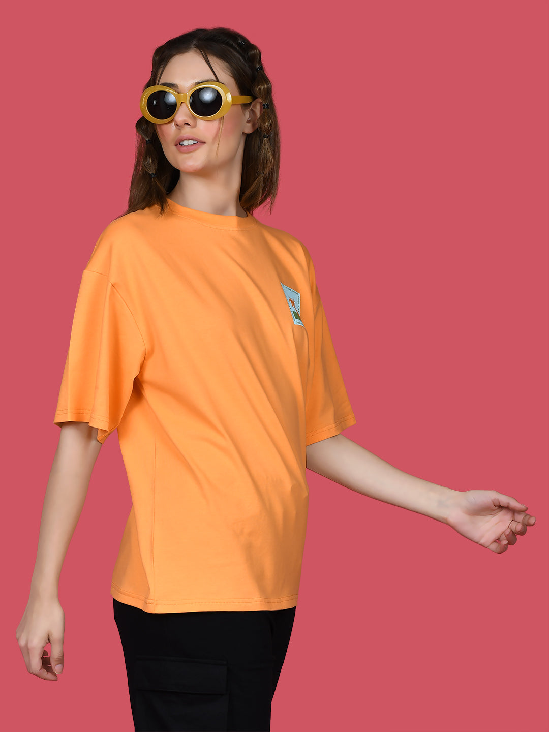 Orange Printed Oversized T-Shirt For Women