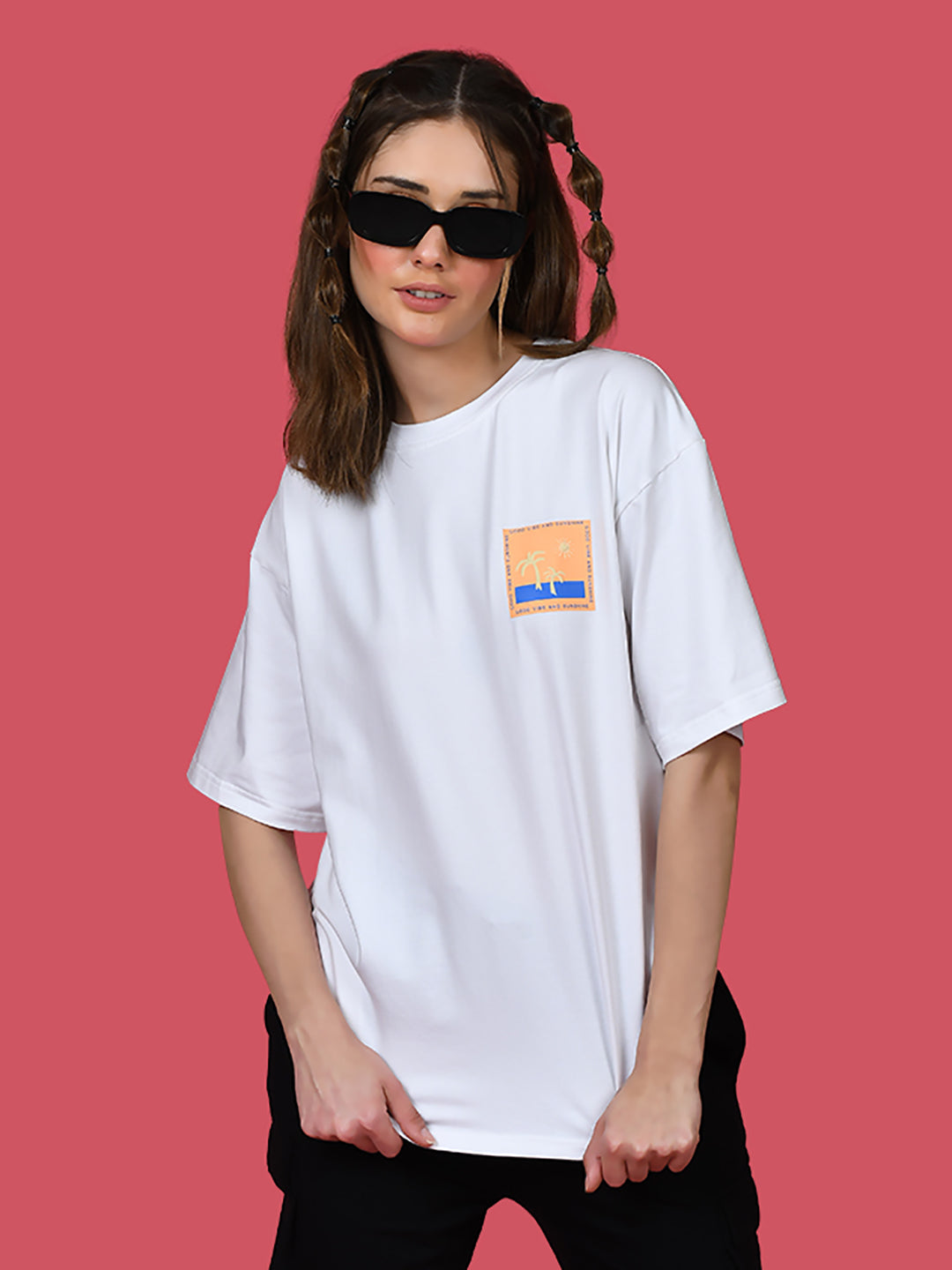 White Printed Oversized T-Shirt For Women – Zink London