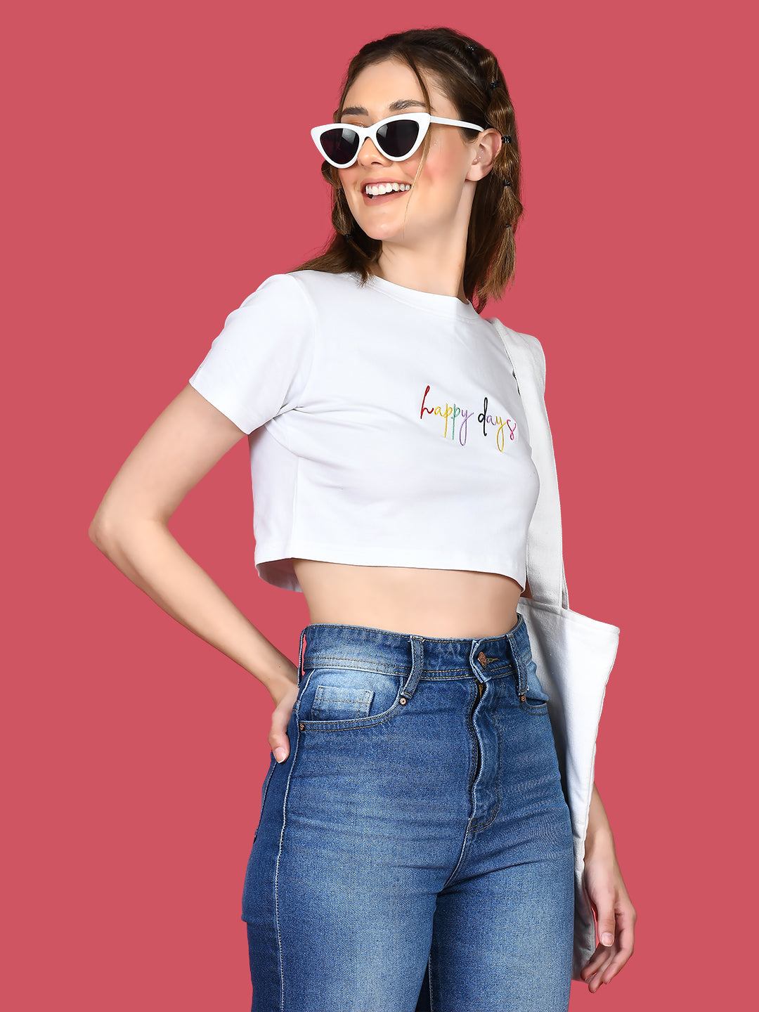 White Embroidered Crop Crop Top