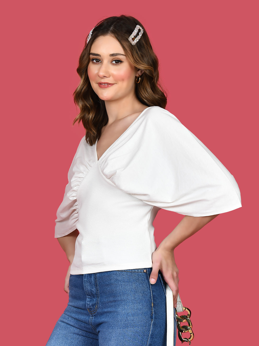 White Solid Tie-Up Top For Women