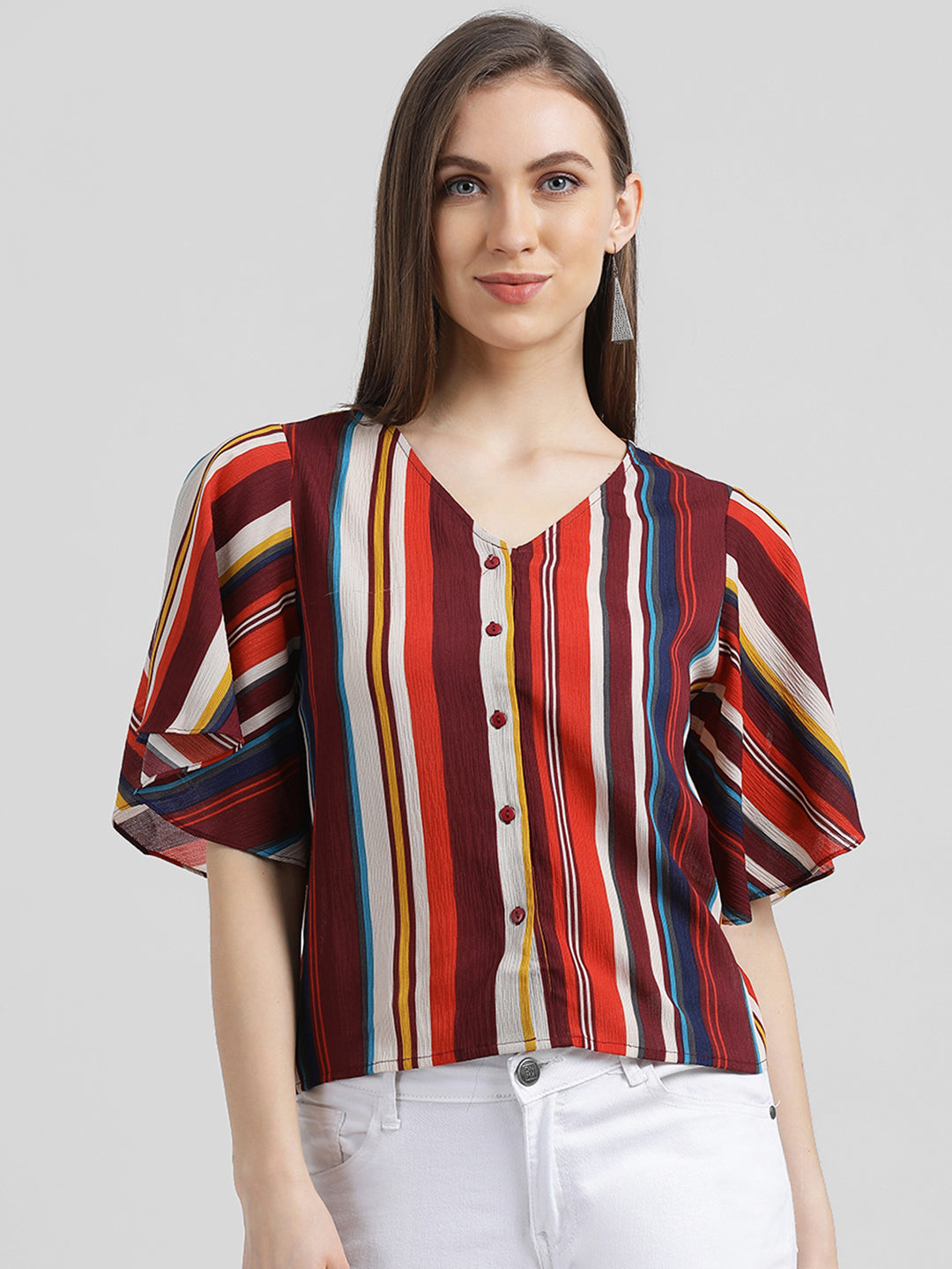 Multi Striped Shirt Style Top