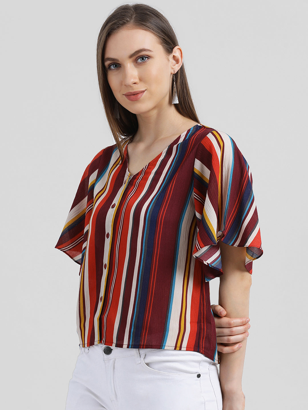 Zink London Women's Multi Striped Shirt Style Top