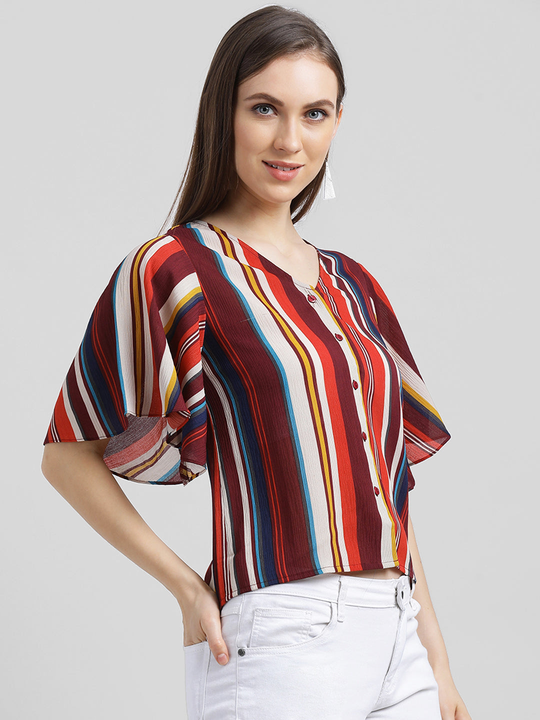 Multi Striped Shirt Style Top