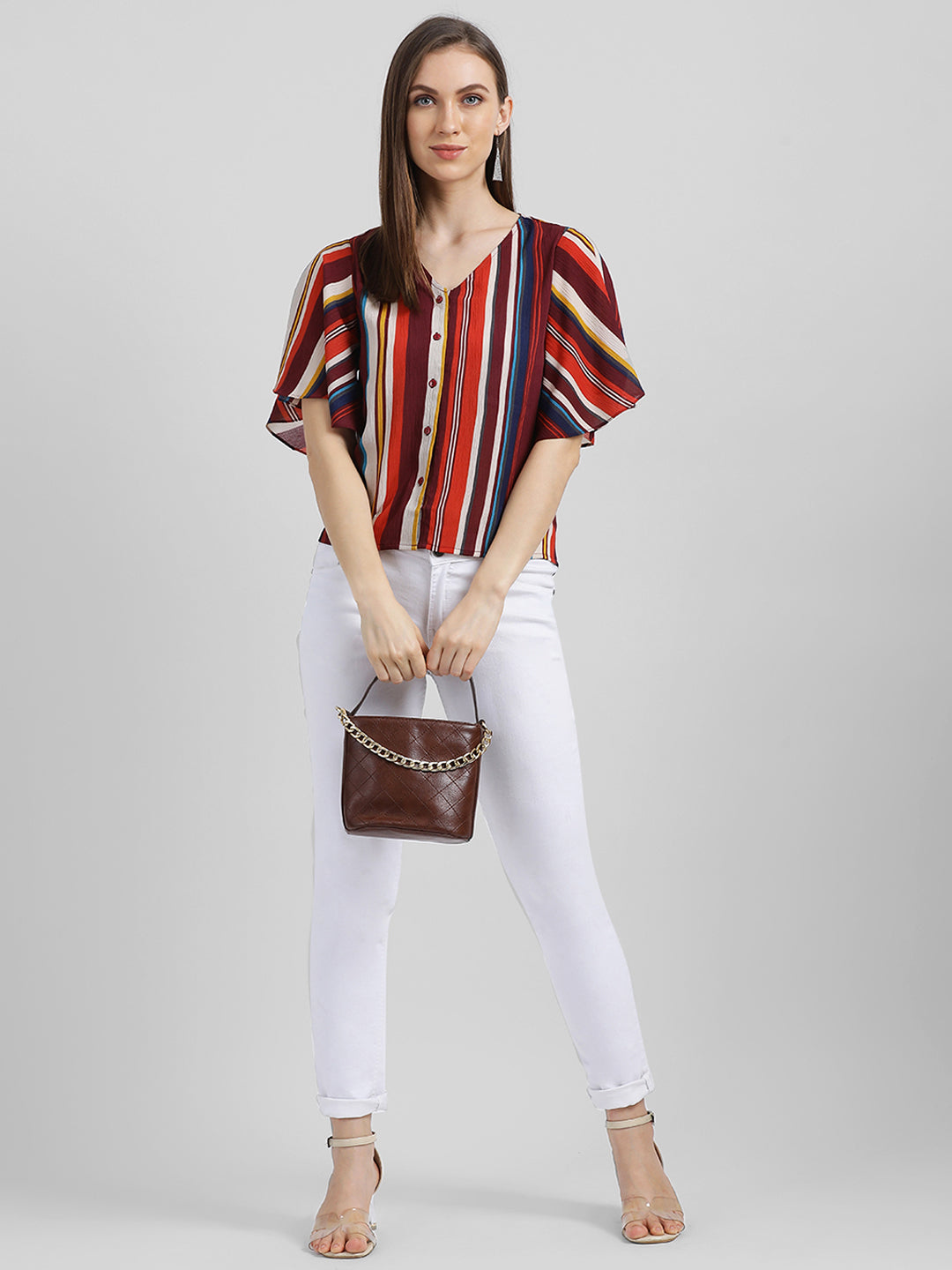 Multi Striped Shirt Style Top