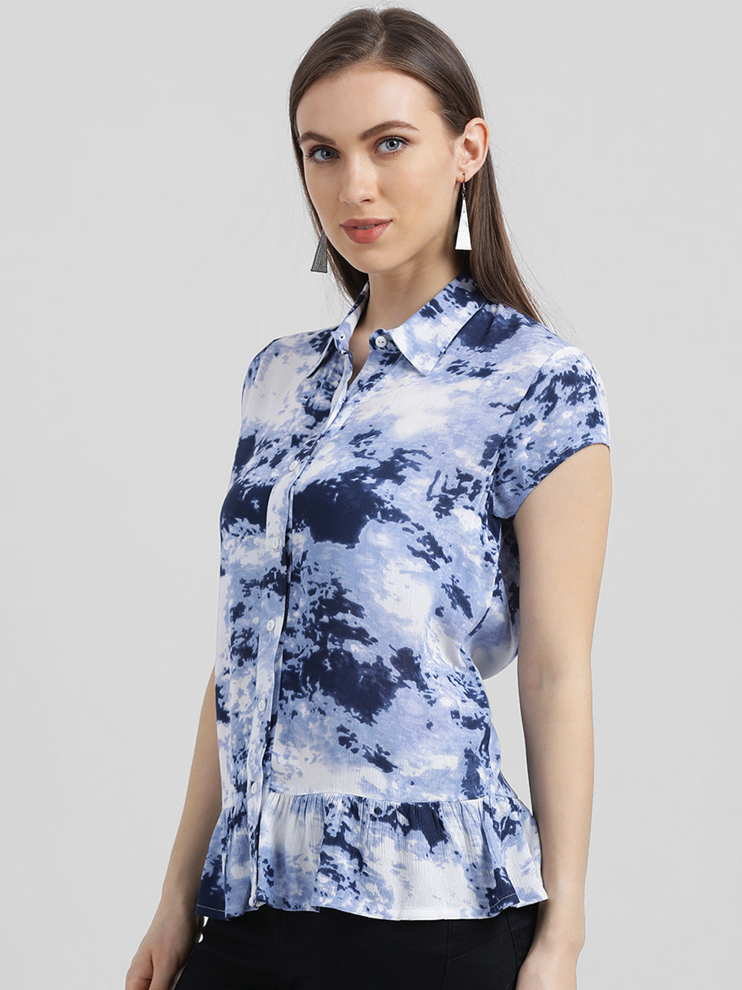 Blue Tie & Dye Peplum Shirt