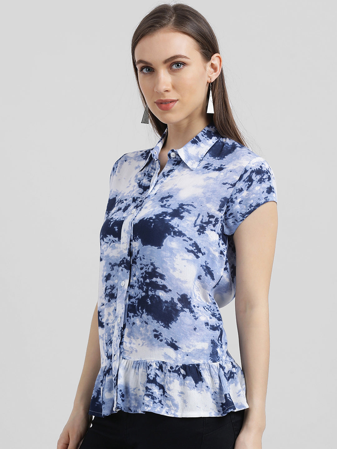 Zink London Women's Blue Tie & Dye Peplum Shirt