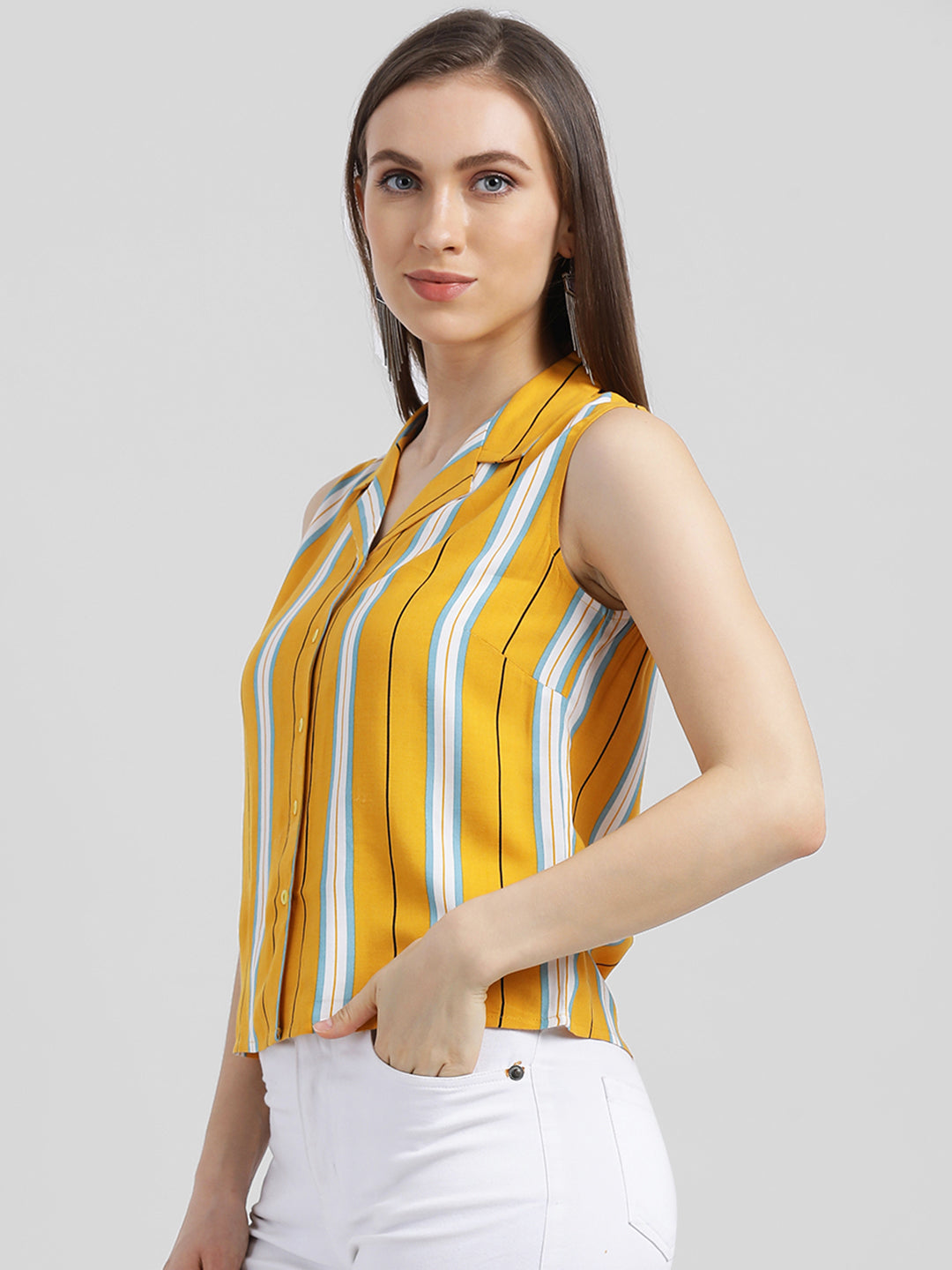 Zink London Women's Yellow Striped Shirt