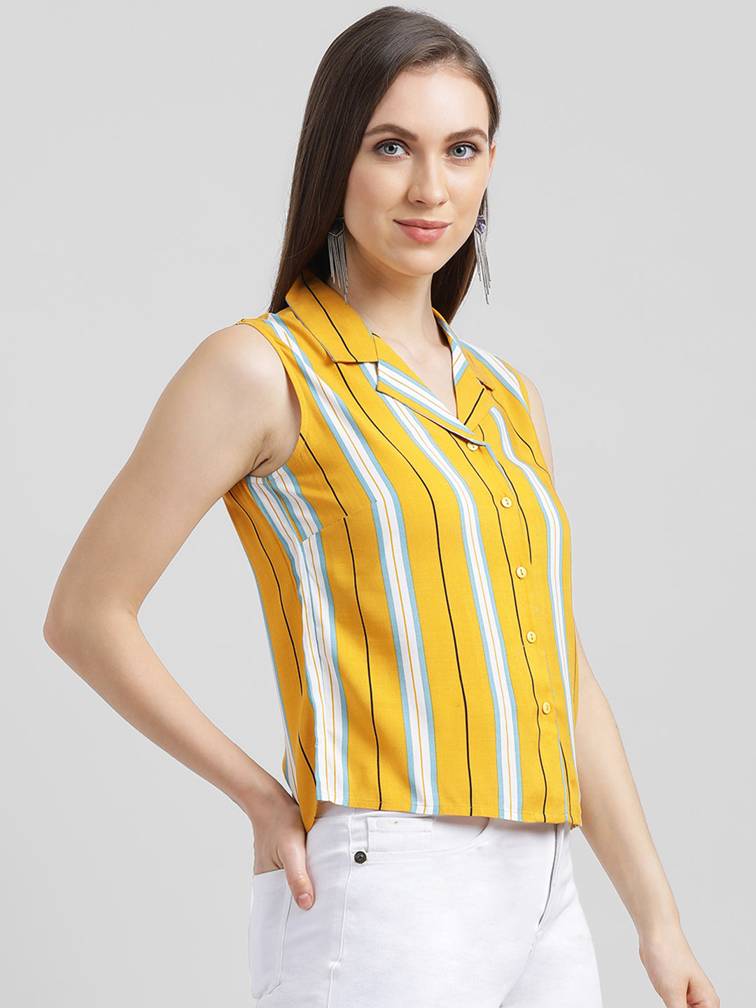 Zink London Women's Yellow Striped Shirt