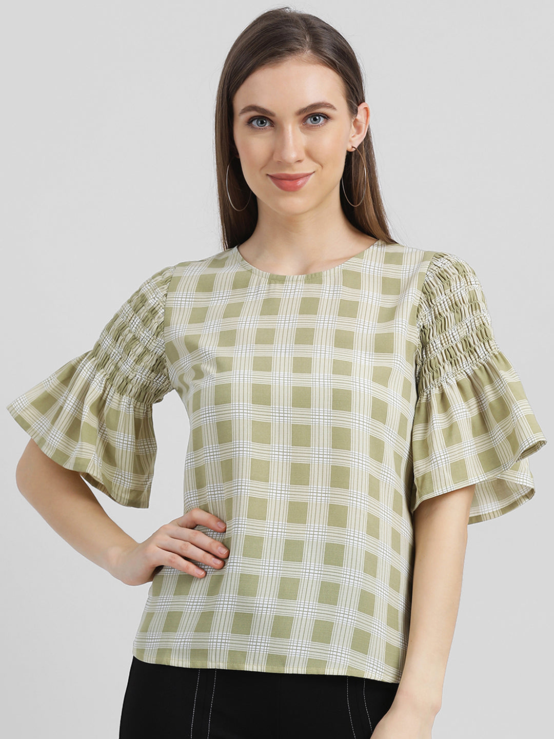 Green Checkered Regular Top